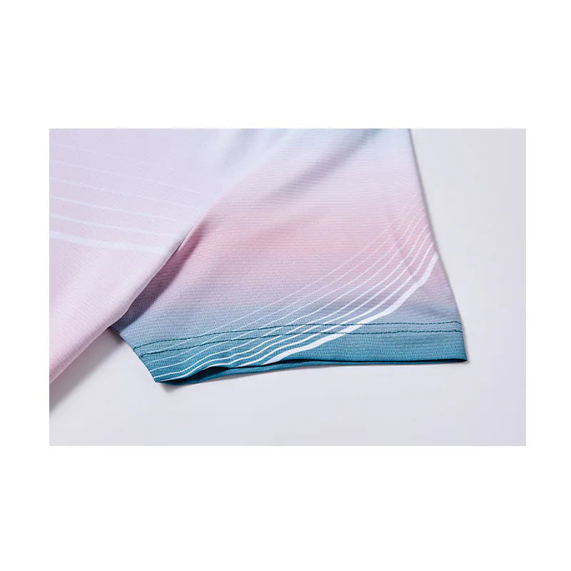 男女同款網羽春夏新款圓領拼色短袖上衣【藍橙/粉綠】