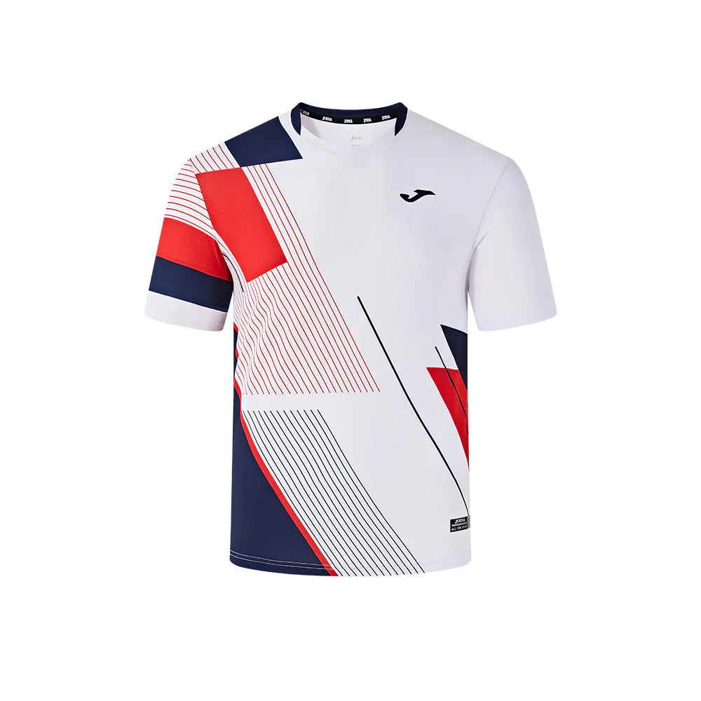 MEN'S TENNIS & BADMINTON SHORT SLEEVE T SHIRT ~ GLORYA SERIES [red blue/white red blue]