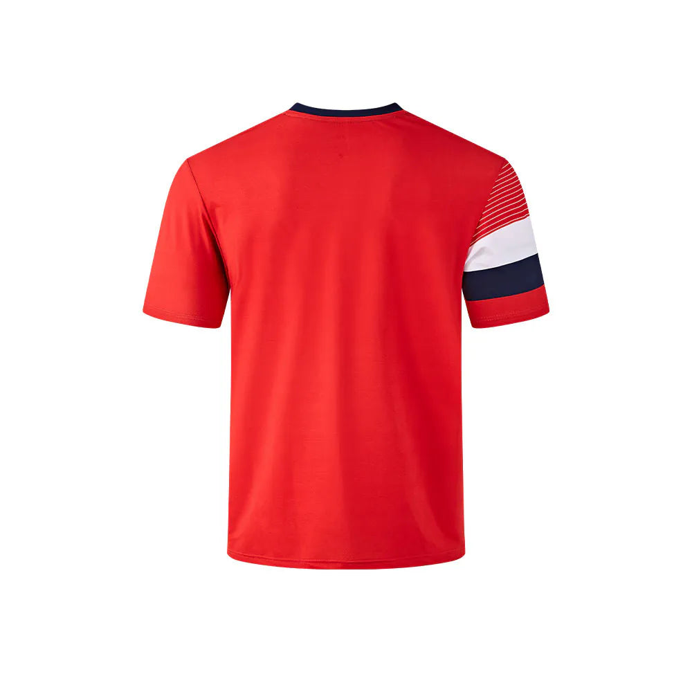 MEN'S TENNIS & BADMINTON SHORT SLEEVE T SHIRT ~ GLORYA SERIES [red blue/white red blue]