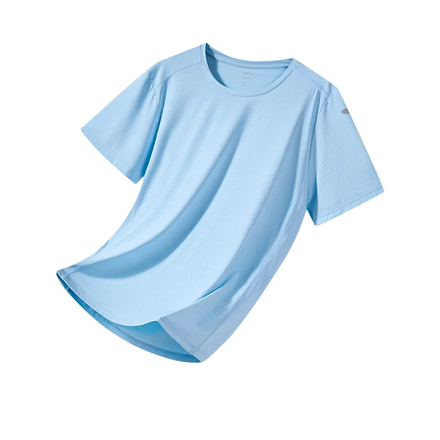 Men's short-sleeved T-shirt [grey blue/sky blue]