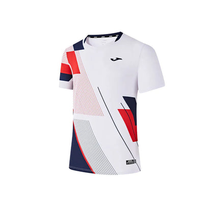 MEN'S TENNIS & BADMINTON SHORT SLEEVE T SHIRT ~ GLORYA SERIES [red blue/white red blue]