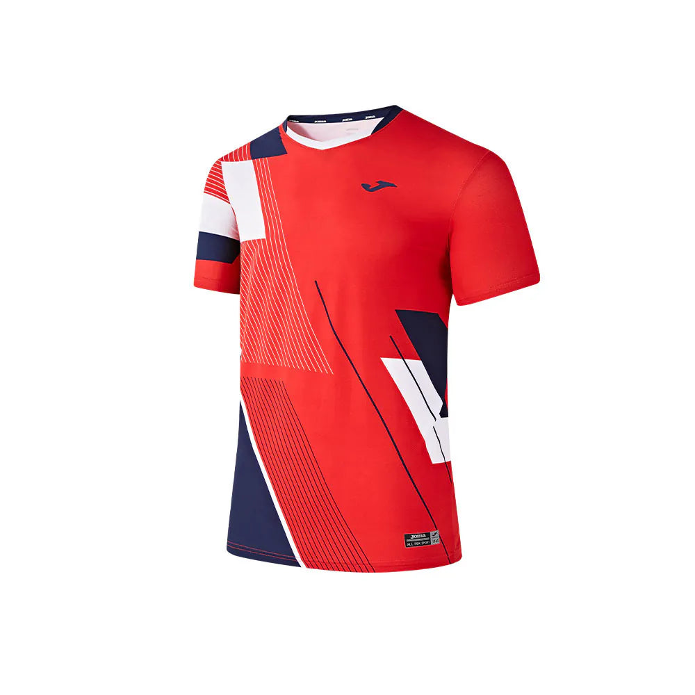 MEN'S TENNIS & BADMINTON SHORT SLEEVE T SHIRT ~ GLORYA SERIES [red blue/white red blue]