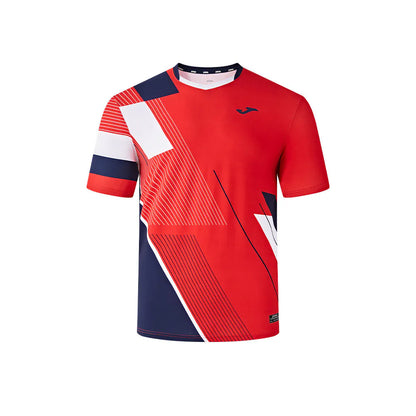 MEN'S TENNIS & BADMINTON SHORT SLEEVE T SHIRT ~ GLORYA SERIES [red blue/white red blue]