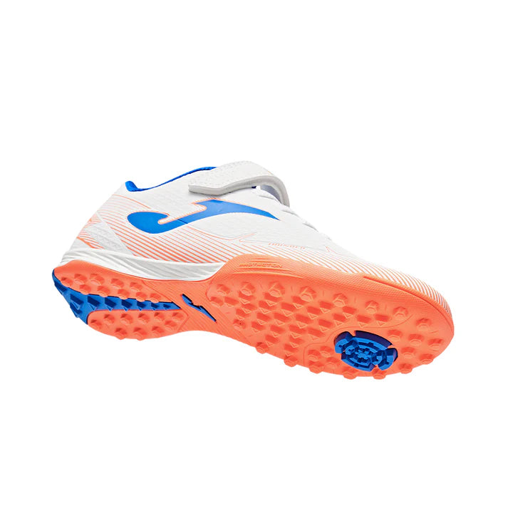 Kids' Velcro-studded Soccer Shoes, Armor 3.0 TF [White/Orange/Silver/Green]