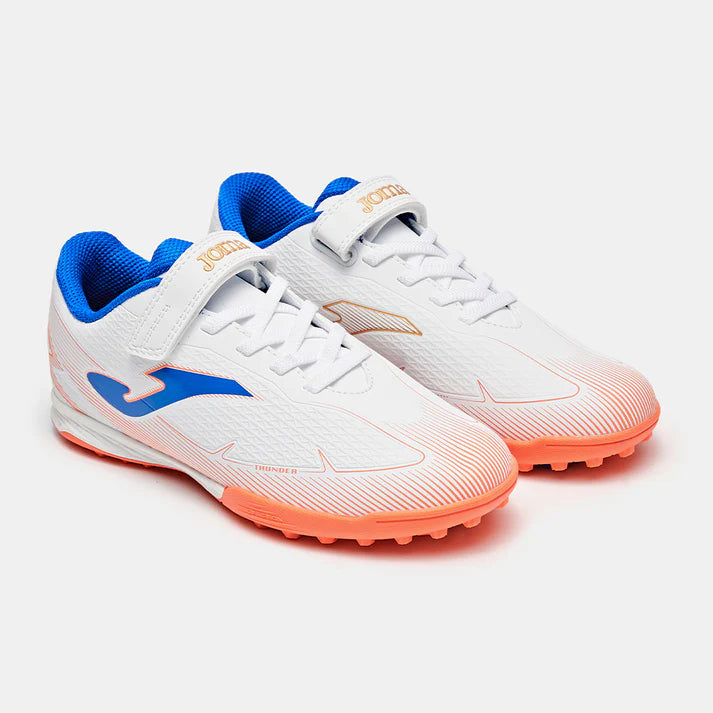 Kids' Velcro-studded Soccer Shoes, Armor 3.0 TF [White/Orange/Silver/Green]