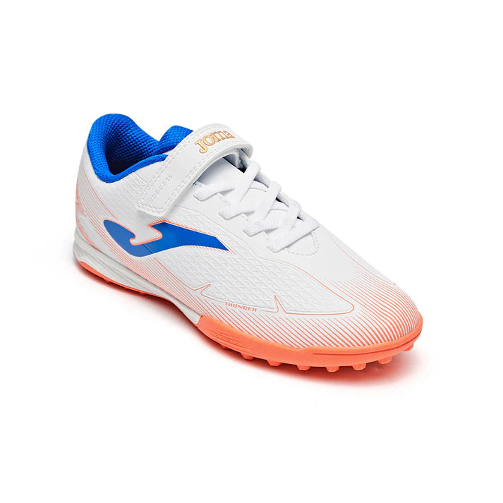 Kids' Velcro-studded Soccer Shoes, Armor 3.0 TF [White/Orange/Silver/Green]