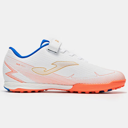 Kids' Velcro-studded Soccer Shoes, Armor 3.0 TF [White/Orange/Silver/Green]