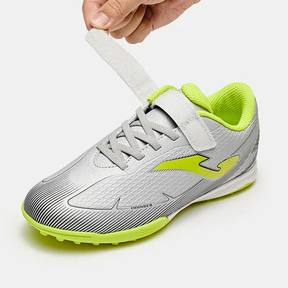 Kids' Velcro-studded Soccer Shoes, Armor 3.0 TF [White/Orange/Silver/Green]