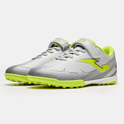 Kids' Velcro-studded Soccer Shoes, Armor 3.0 TF [White/Orange/Silver/Green]