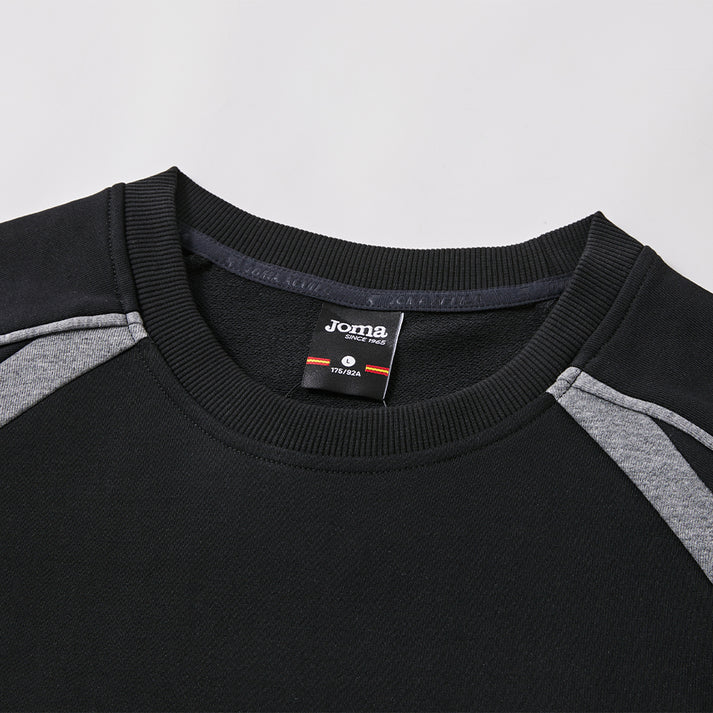 成人長袖圓領拼接大學T【黑/卡其】