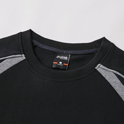 成人長袖圓領拼接大學T【黑/卡其】