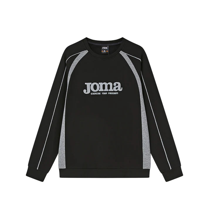 成人長袖圓領拼接大學T【黑/卡其】