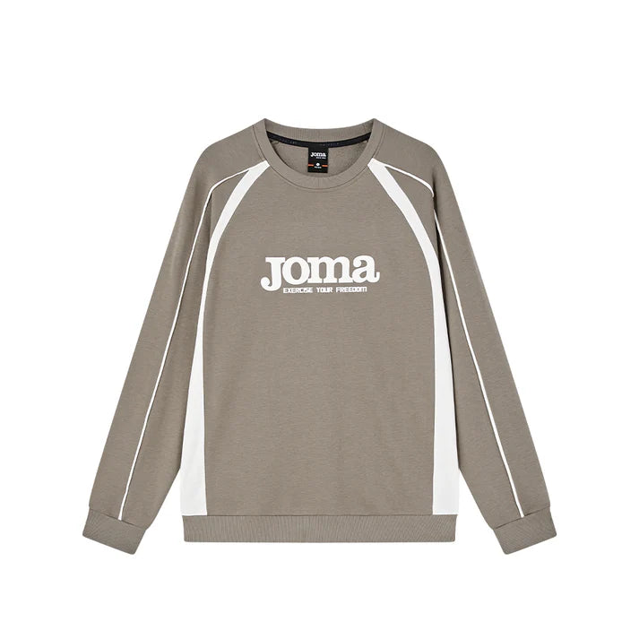 成人長袖圓領拼接大學T【黑/卡其】