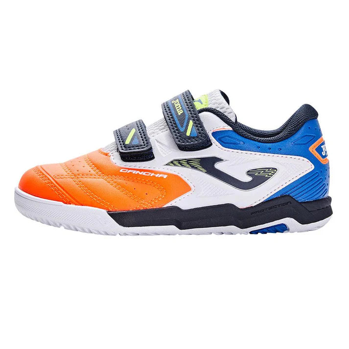 Children's 5-a-side soccer shoes CANCHA JR 2401 [Blue/Green/White/Orange/White/Blue]