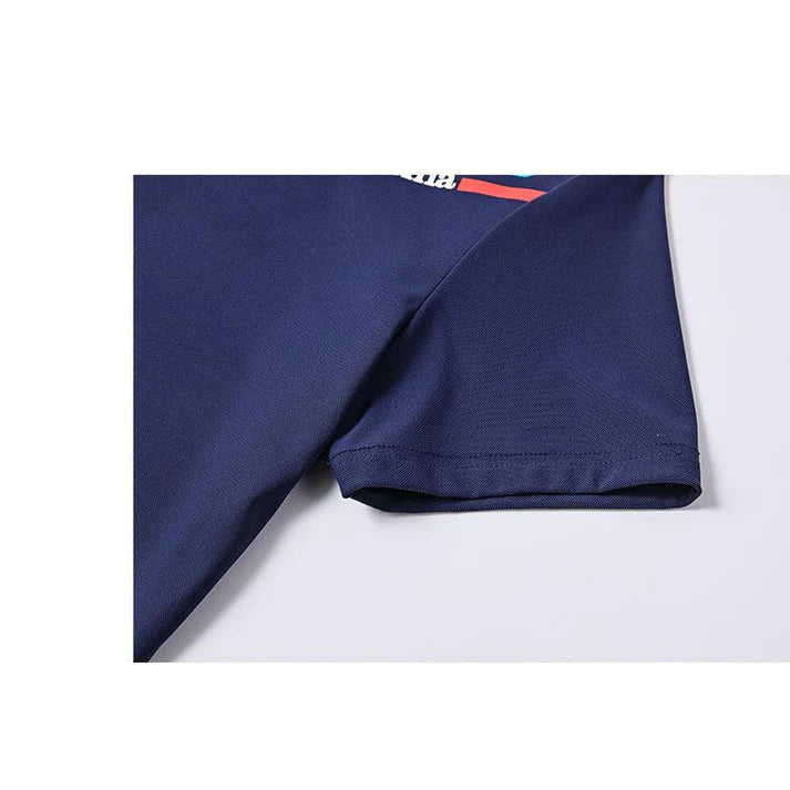 Men's and women's same style mesh feather short-sleeved POLO shirt [navy blue/white]