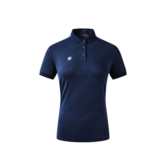 Women's short-sleeved polo shirt [Navy/Sky Blue/White]