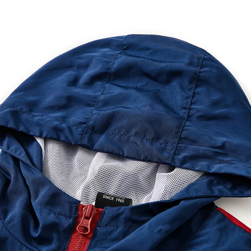 Children's hooded jacket [blue, white and red] 