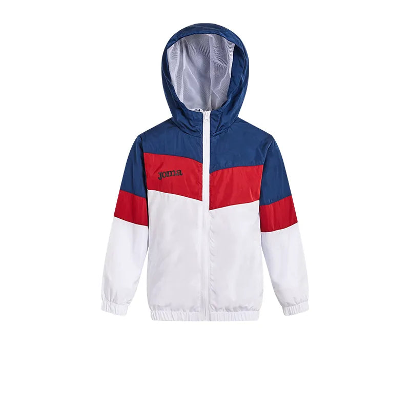 Children's hooded jacket [blue, red and white] 
